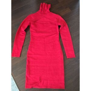 Derek Heart Hot Red Ribbed Turtleneck Long Sleeve Dress